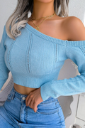 Sexy Knit Cutout Off Shoulder Long Sleeve Crop Top