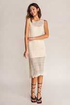 Ivory Crochet Maxi Dress With Matching Cami Dress