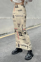 Y2K Vintage Newspaper Split Skirt