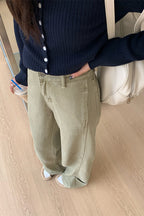Edgy High Waist Cargo Wide Leg Curved Jeans