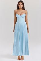 Lola Statement Strapless Cinch Waist Pleated Maxi Dress Blue [pre Order] Boutique Collection