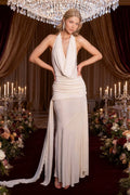 Halter High Waist Open Back Reception Dress