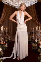 Halter High Waist Open Back Reception Dress
