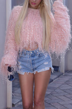 Fashionable Sequined Tassel Loose Long-sleeved Knit Sweater