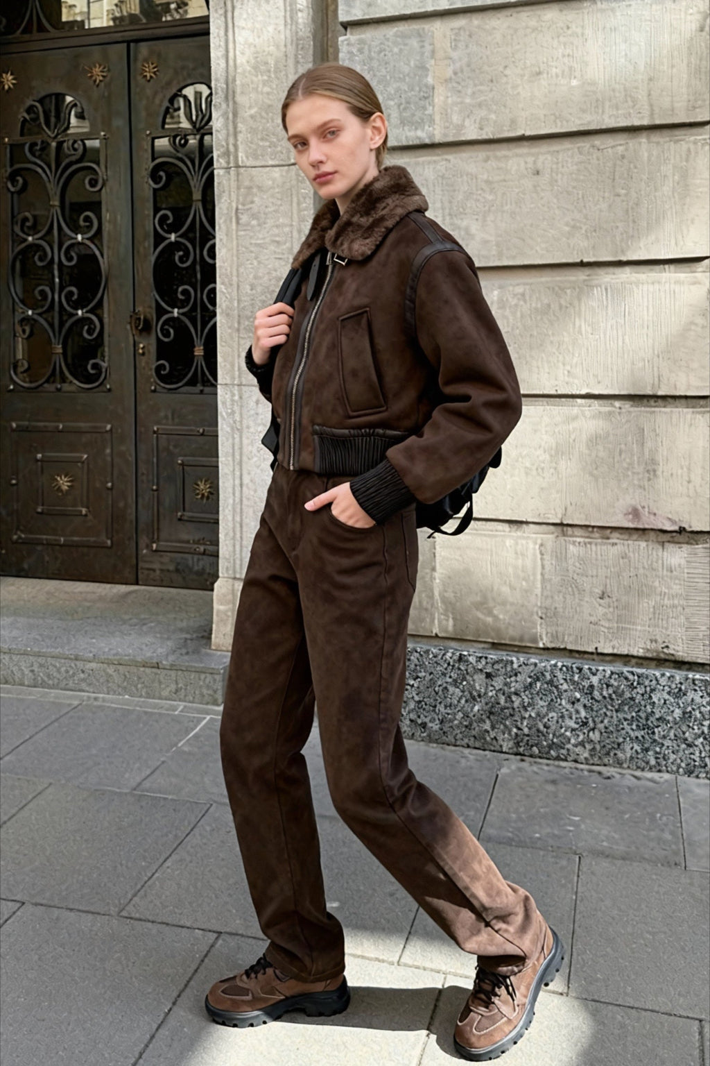 Faux Fur Collar ZipUp Jacket
