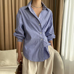 Blue Striped Shirt With A Ainched Waist