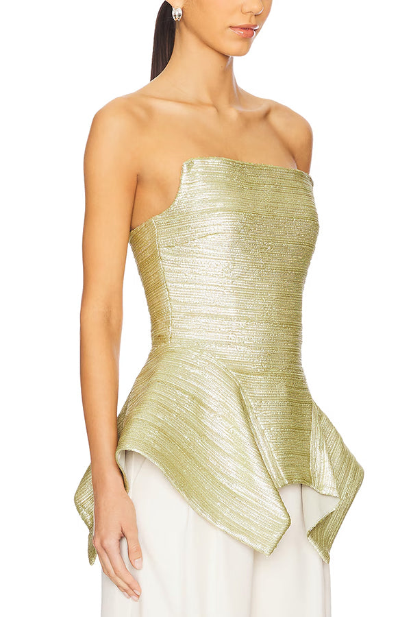 Modern Elegance Metallic Textured Fabric Corset Strapless Panier Tank Top