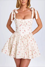 Square Neck Bow Tie Mini Dress