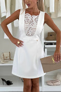 Fashionable Lady Hollowed-out Lace Patchwork Sleeveless Slim-fit Mini Dress