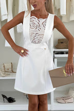 Fashionable Lady Hollowed-out Lace Patchwork Sleeveless Slim-fit Mini Dress