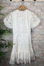 Gilda Effortless Sweet Valor Crochet Lace Mini Dress with Puff Sleeves and Buttons Elevated Occasion Wear
