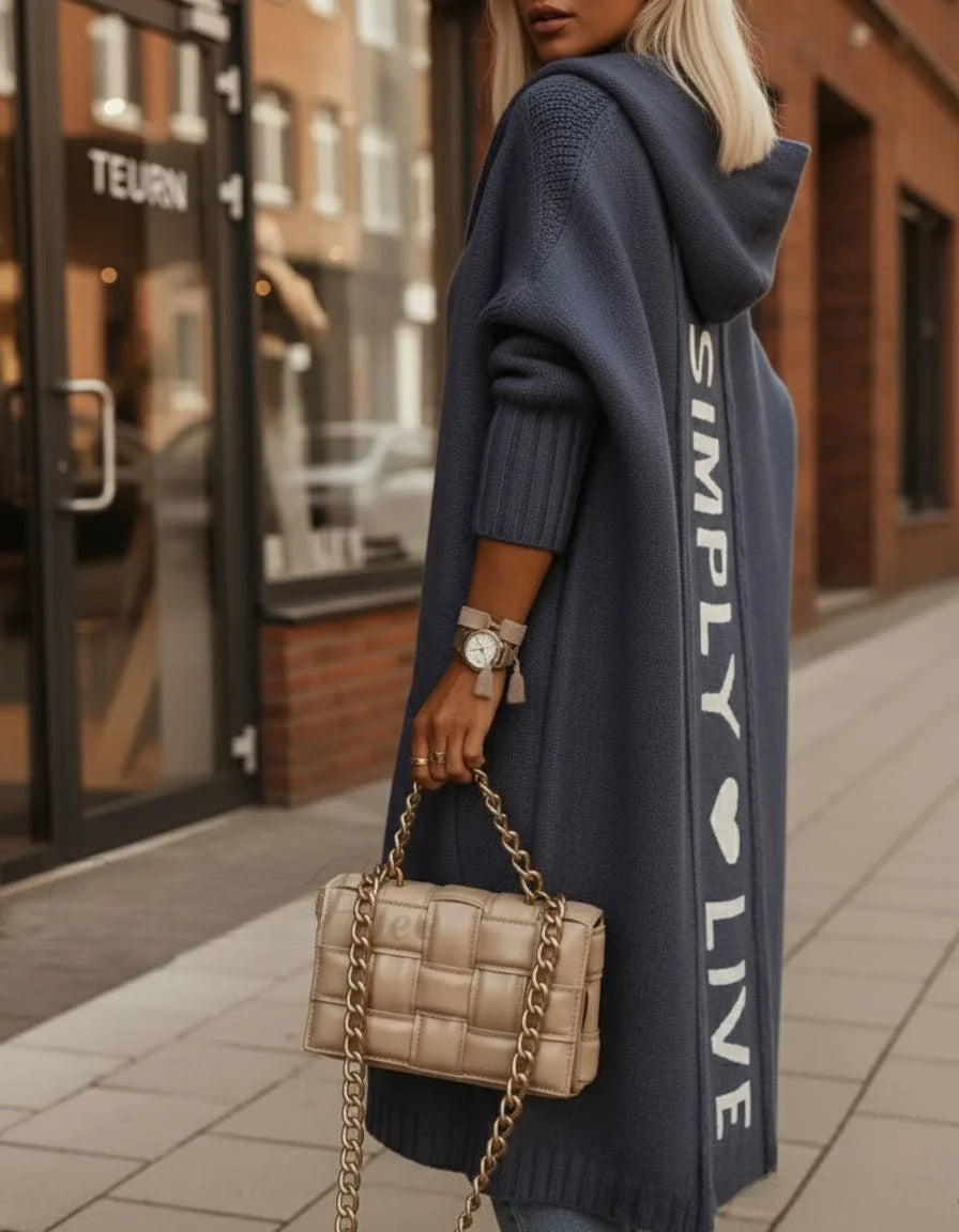 Fashion Geometric Print Long Sleeve Hooded Casual Loose Trench Stylish Coat