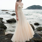Lace Bone Tube Mesh Flared Prom Dress