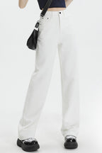 Casual Fleece Lined High Waist Straight Jeans