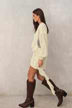 Beige V Neck Wrap Mini Dress