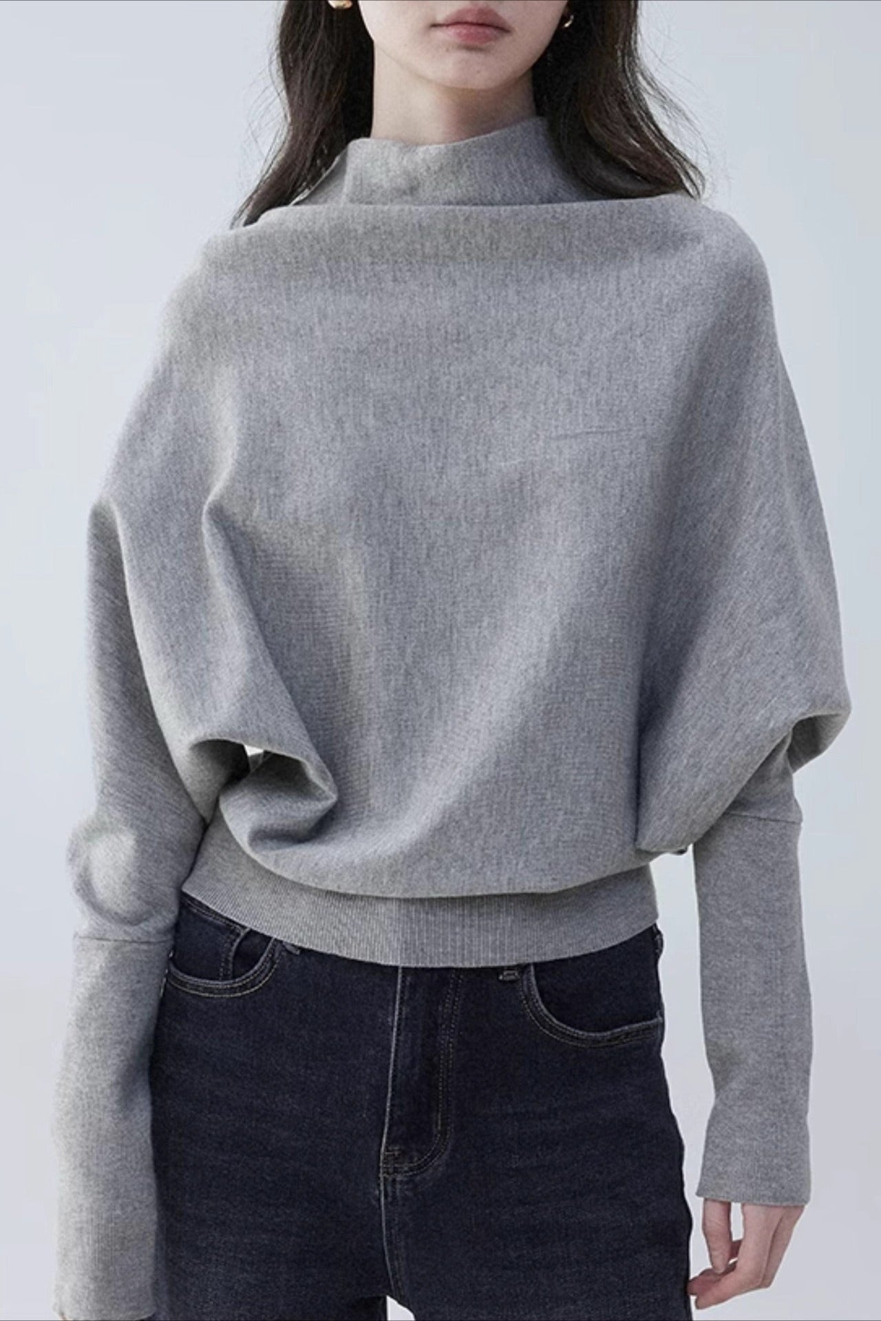 Mock Neck Batwing Knit Top