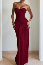 Ribbon Strapless Corset Maxi Evening Prom Dress