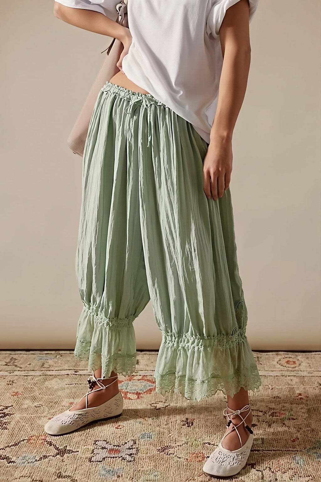 Hollow Out Lace Tie Casual Pants