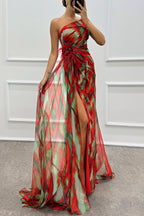 Fairy Watercolor Design Printed Feather Rose Details Off Shoulder Sexy Folded Open Skirt