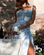 Blue Print Slit Hip Dress