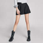 Black Pleat Detail High Waisted Shorts