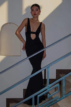 Sexy Backless Cut Out Deep V Mermaid Maxi Dress