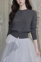 Merino Wool Slim Warm Crew Neck Long Sleeve Cardigan