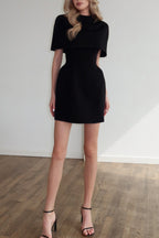 Solid Color Shawl and Square Neck Sleeveless Fitted Mini Dress Two-piece Set
