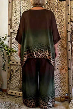 Gradient Leopard Print Loose Casual Set