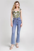 Dark Olive Green Printed Tie-Strap Tank Top
