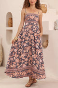 Floral Print Sleeveless Square Neck Backless Casual Vacation Maxi Dress