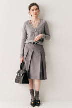 Cashmere Lace-Trimmed V-Neck Knit Cardigan