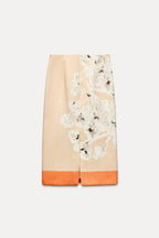 Avani Linen Blend Flower Print High Rise Pencil Slit Midi Skirt