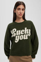 Printed Knit Round Neck Long Sleeve Blouse