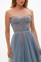 Off Shoulder Mesh Long Sleeve Prom Dress