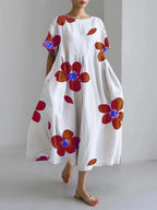 Nanda Effortless Women's Casual Loose Round Neck Floral Dress for Spring and Summer Evening Wear Edit