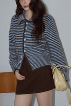 Retro Color Block Stripe Collar Loose Cardigan