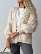 Solid Color V-neck Long-sleeved Casual Knitted Cardigan
