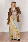 Floral Boho Tiered Ruffle Midi Skirt