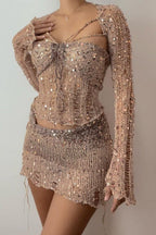 Sequin Knit Cutout Sweater Three Piece Skirt Set