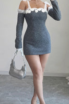 Lace Trim Off Shoulder Sweater Dress