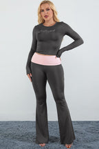 Rhinestone Color Block Crew Neck Two Piece Set