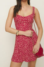 Square Neck Backless A-Line Mini Floral Dress