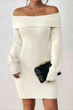 Long Sleeve Off Shoulder Slim Fit Knit Sweater Dress