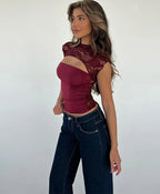 Jacquard Vests Mesh Sheer Top