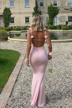 Strappy 3D Floral Maxi Party Dress