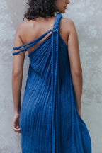 Khloe Linen Blend One Shoulder Draped Braids Cover Up Maxi Dress