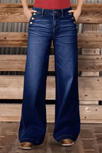 Stylish Casual Pocket Stretch Straight Leg Women's Jeans