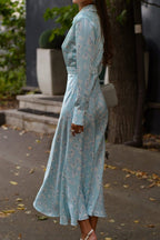 Satin Floral Collar Long Sleeve Floral Dress