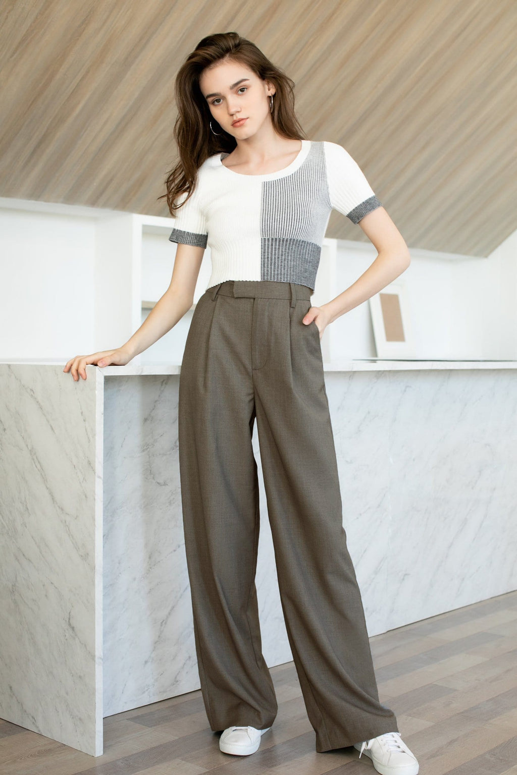 Business Essential Dark Khaki Wide Slacks